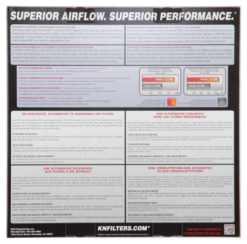 K&N Replacement Air Filter FORD CARS AND TRUCKS 1968-87 - E-1570