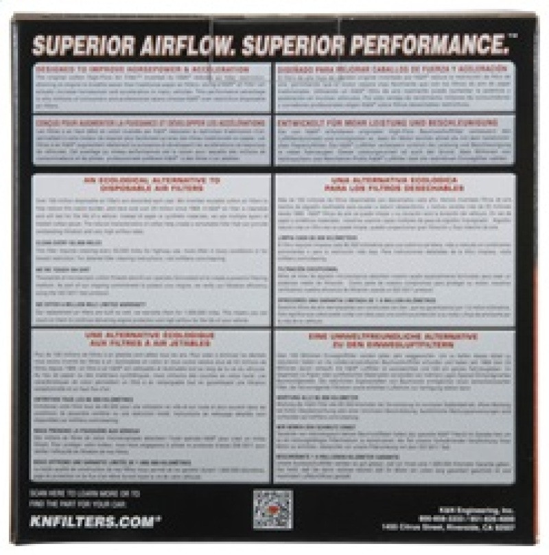 K&N washable, reusable High-Flow Air Filter. - E-2022