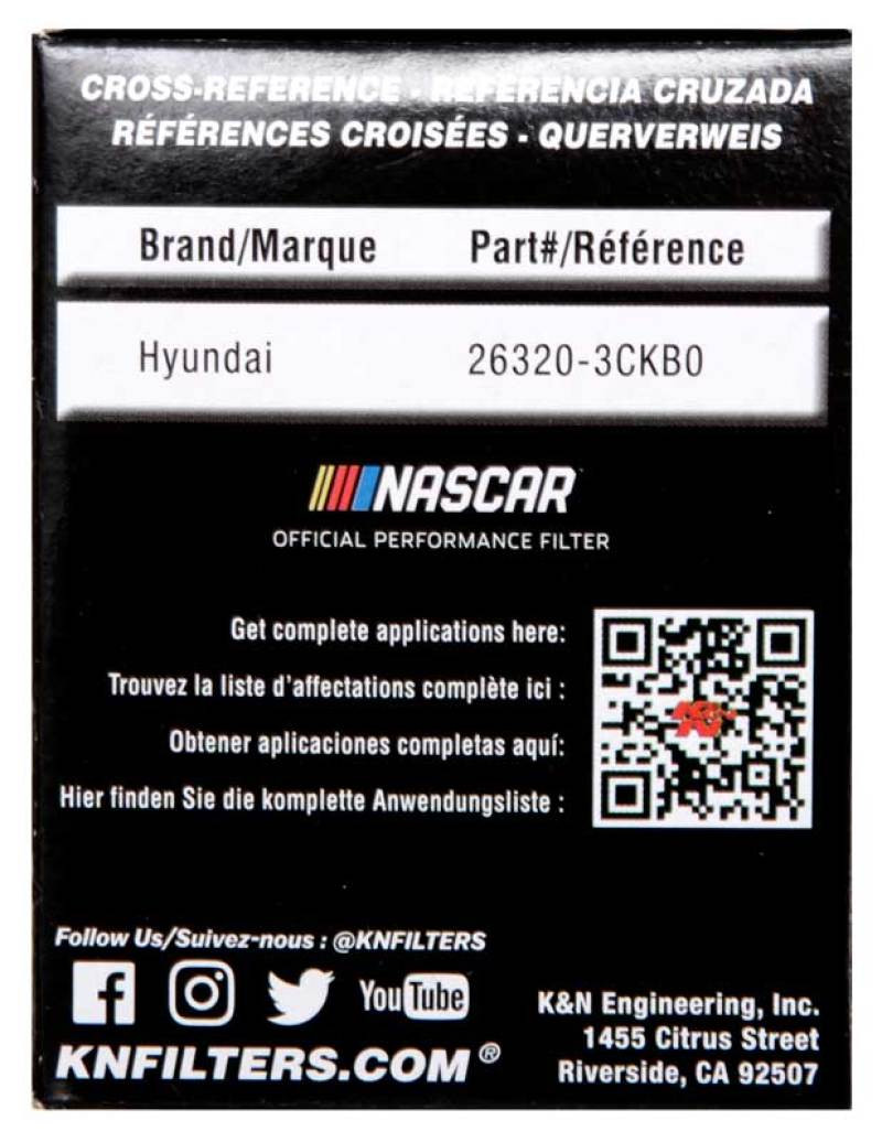 K&N Performance Oil Filter for 15-16 Hyundai Genesis Sedan 3.8L V6 - HP-7035