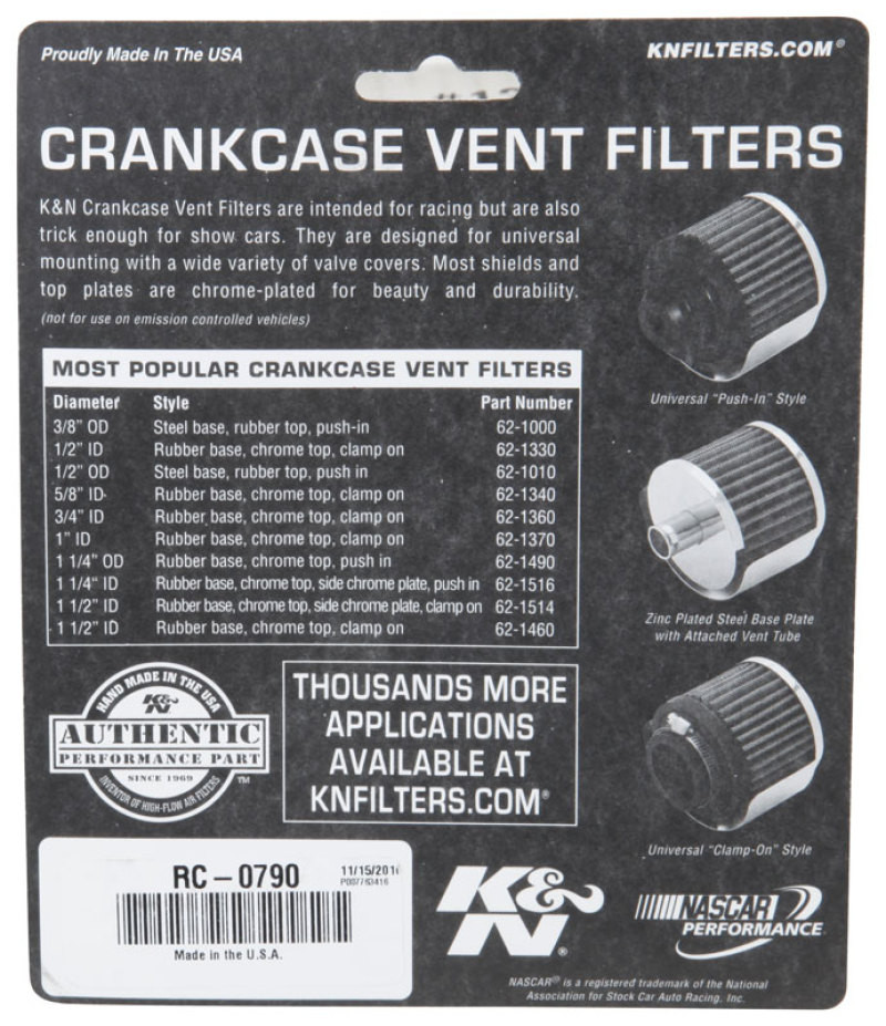 K&N Universal Chrome Filter 1 3/8 inch FLG / 2 1/2 inch Base / 2 inch Top / 2 1/4 inch Height - RC-0790