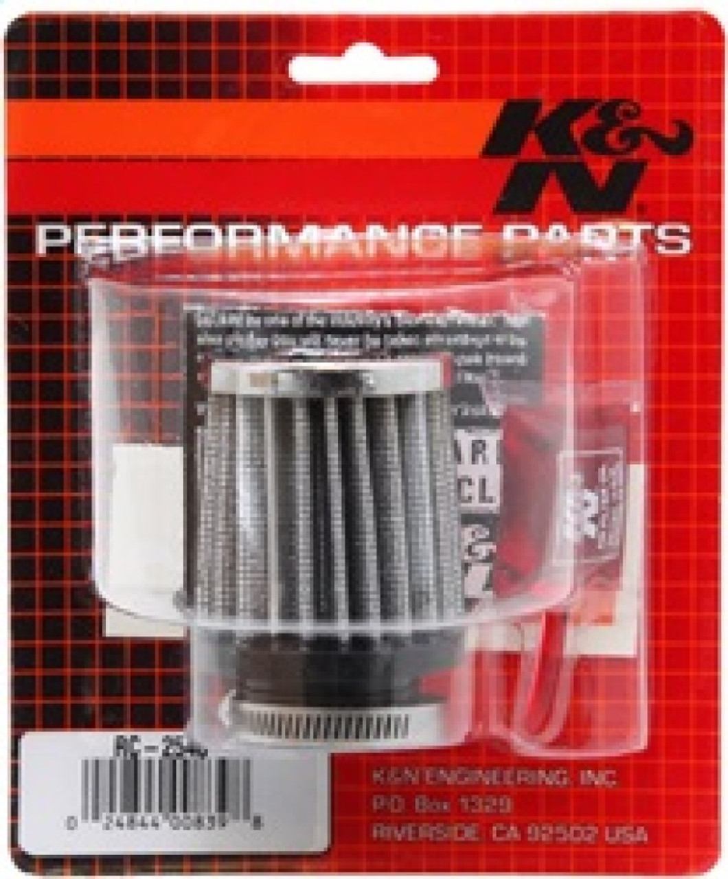 K&N Universal Chrome Filter 1 1/8 inch FLG / 2 1/4 inch Bottom / 2 inch Top / 2.5 inch Height - RC-2540