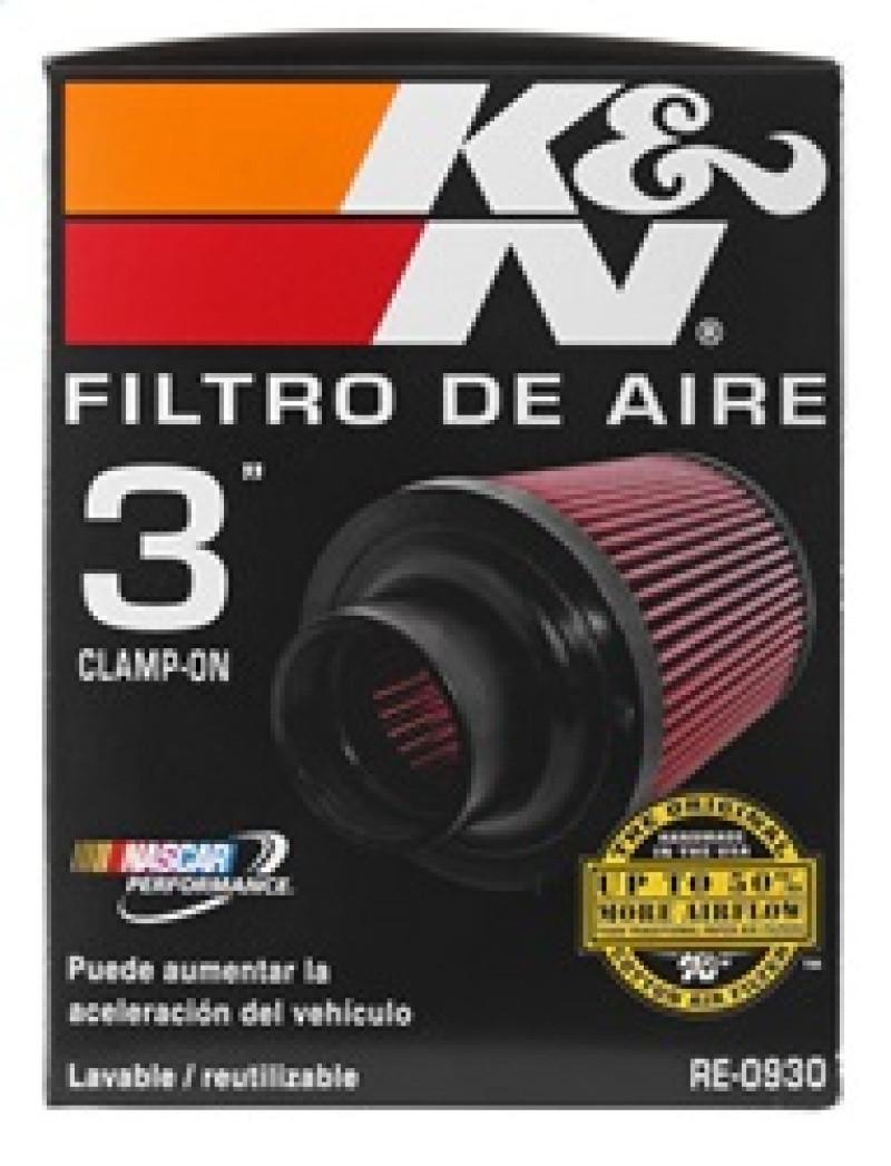 K&N Universal Rubber Filter - Round Tapered 6in Base OD x 3in Flange ID x 6in H - RE-0930