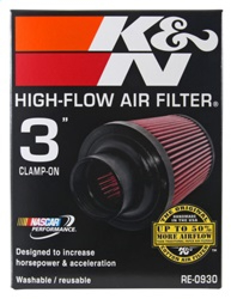 K&N Universal Rubber Filter - Round Tapered 6in Base OD x 3in Flange ID x 6in H - RE-0930