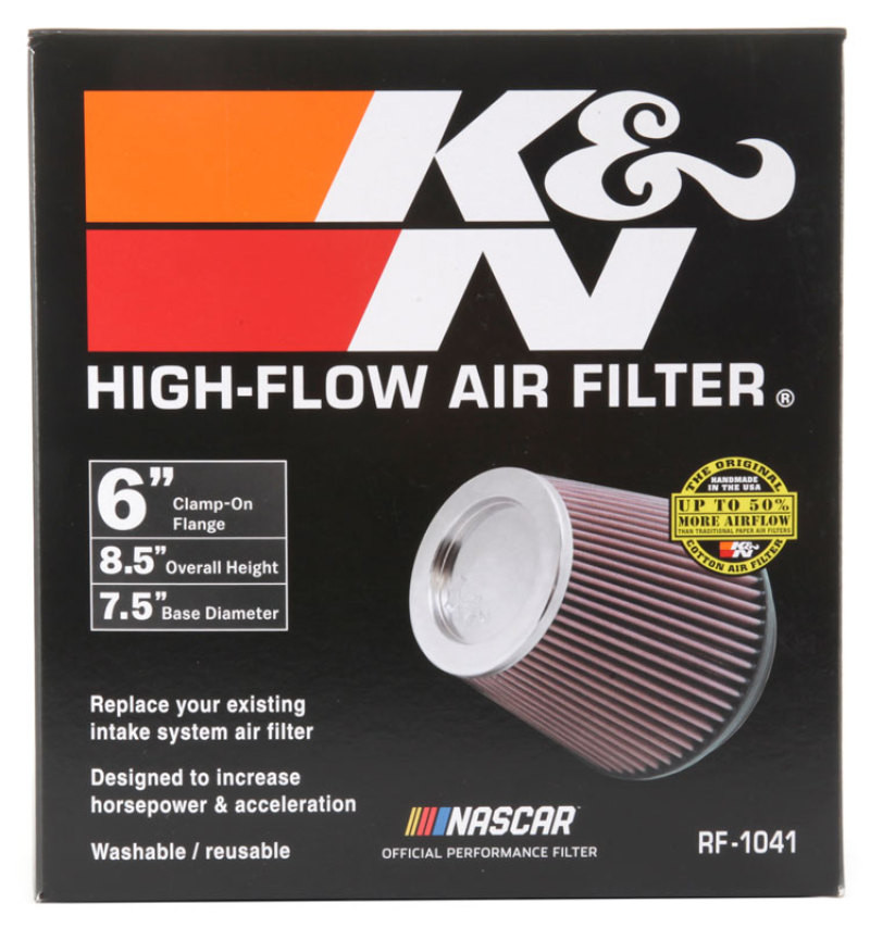 K&N Round Tapered Universal Air Filter 6 inch Flange 7 1/2 inch Base 5 inch Top 7 1/2 inch Height - RF-1041