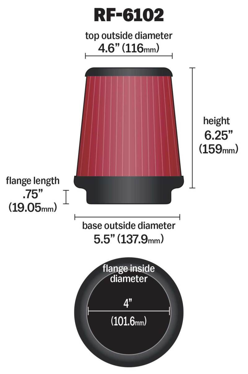 K&N Filter Universal Air Filter 3-15/16in FLG / 5-15/32in OD / 7in H - RF-6102