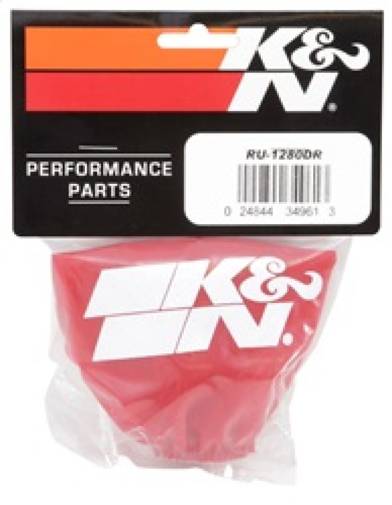 K&N Drycharger Air Filter Wrap - Round Straight - Red Closed Top 3in Inside Dia x 4in Height - RU-1280DR