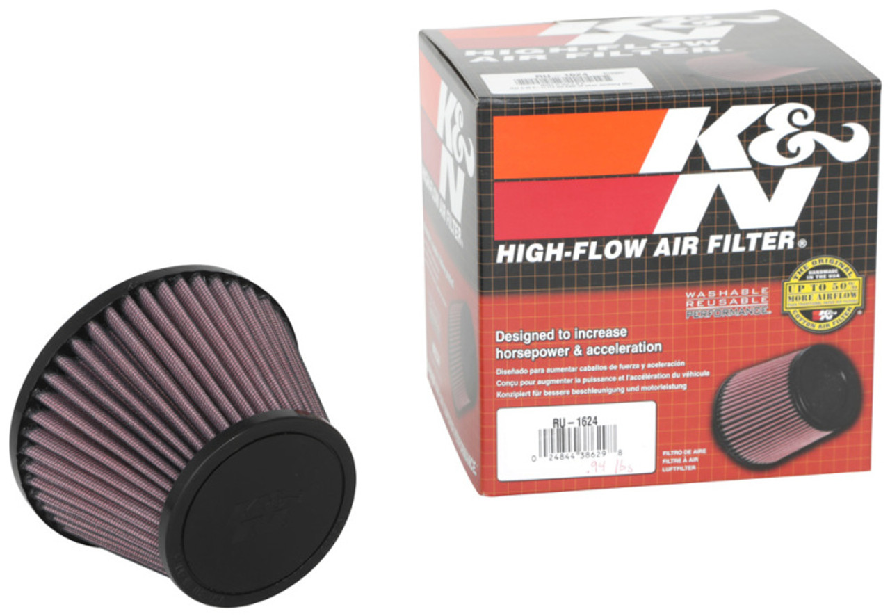 K&N Universal Clamp-On Air Filter 2.375in Flg ID x 5.21875in B OD x 3.5in T OD x 3.75in H - RU-1624