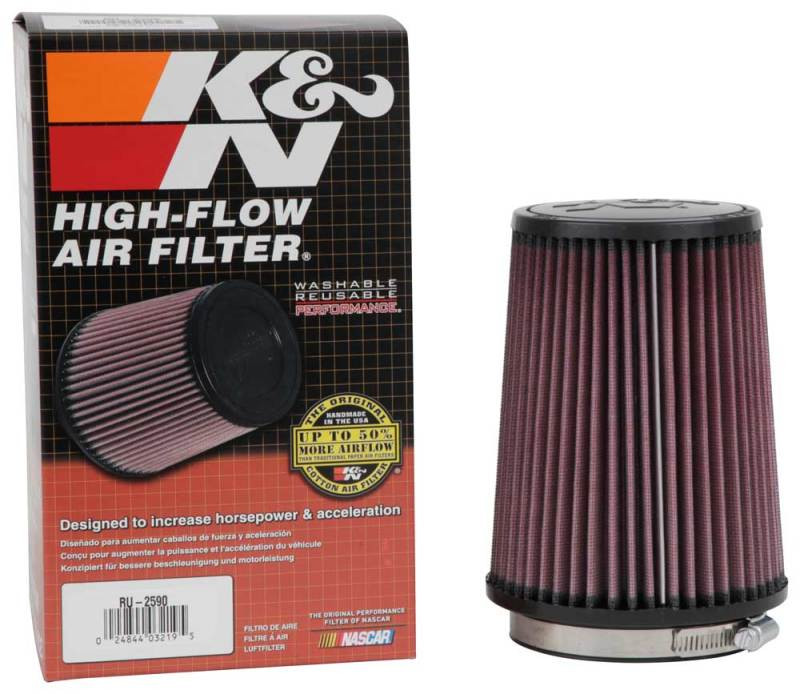 K&N Filter Universal Rubber Filter 4 inch Flange 5 3/8 inch Base 4 3/8 inch Top 7 inch Height - RU-2590