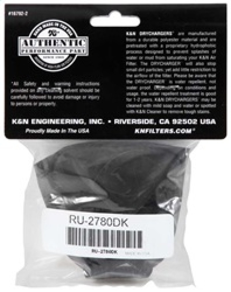 K&N Air Filter Wrap Black Oval Tapered 3.75in Base I/S Width x 2.5in Top I/S Width x 2.75in H - RU-2780DK