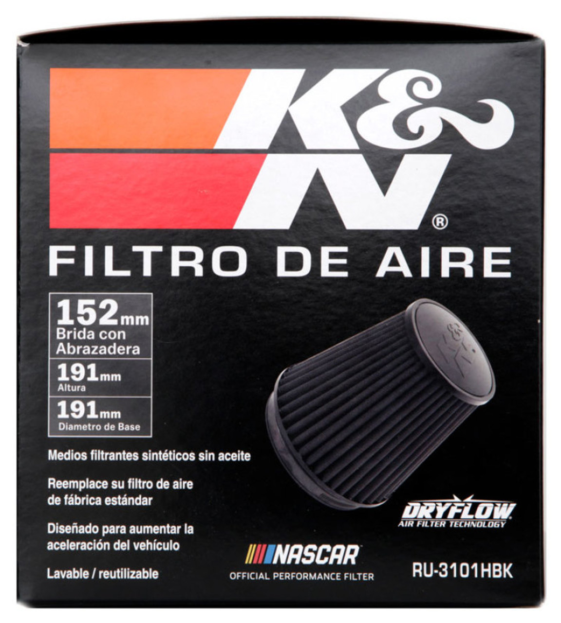 K&N Universal Rubber Filter Round Tapered 6in Flange ID x 7.5in Base OD x 5.25in Top OD x 8in Height - RU-3101HBK
