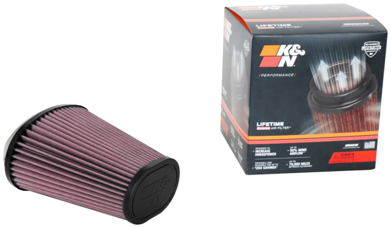 K&N Universal Clamp-On Air Filter 2.844x4.813in Flg ID x 6.5x4.75in B OD x 4.5x3.25in T OD x 7.5in H - RU-5063