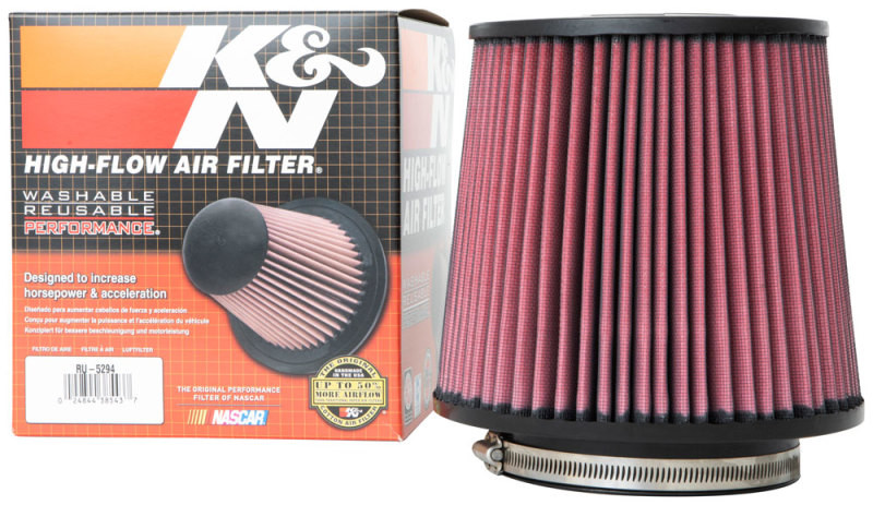 K&N Universal Clamp-On Air Filter 5in Flange ID x 8in Base OD x 6.625in Top OD x 8.625in Height - RU-5294