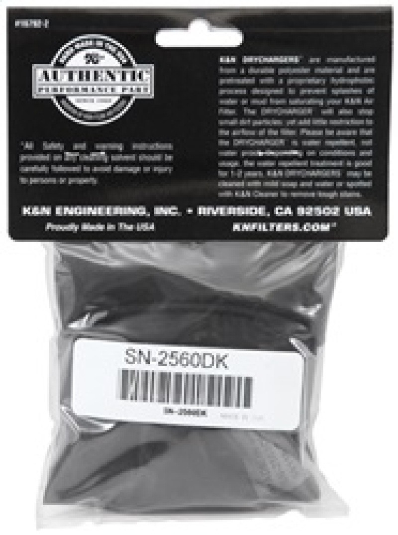 K&N Filter Wrap Drycharger Oval Tapered Black - 3.25in Base I/S Width x 2.5in Top I/S Width x 7in H - SN-2560DK