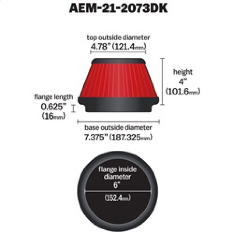 AEM 5 in x 5 in Dryflow Air Filter - 21-2073DK