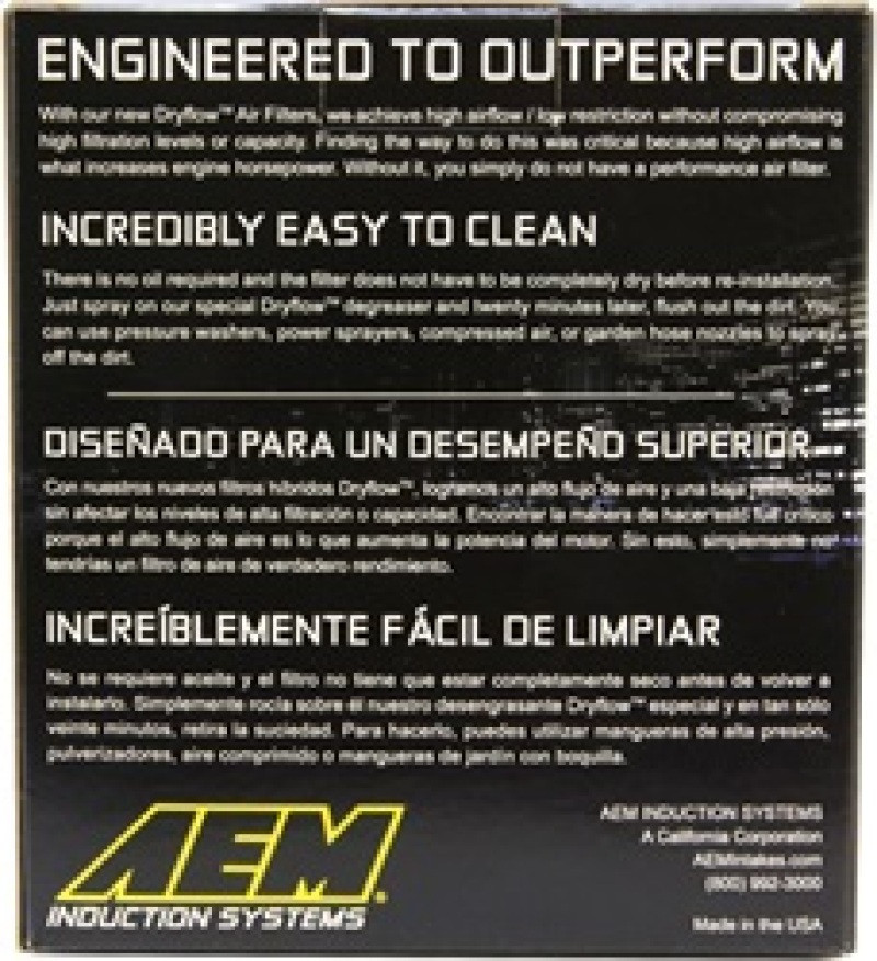 AEM 3.25 in DRY Flow Short Neck 5 in Element Filter - 21-2110DK