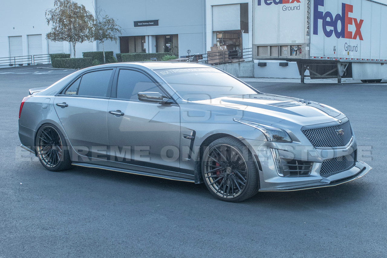 EOS Carbon Fiber Front Splash Guads - 16-19 Cadillac CTS-V (MF-550-BKCF)