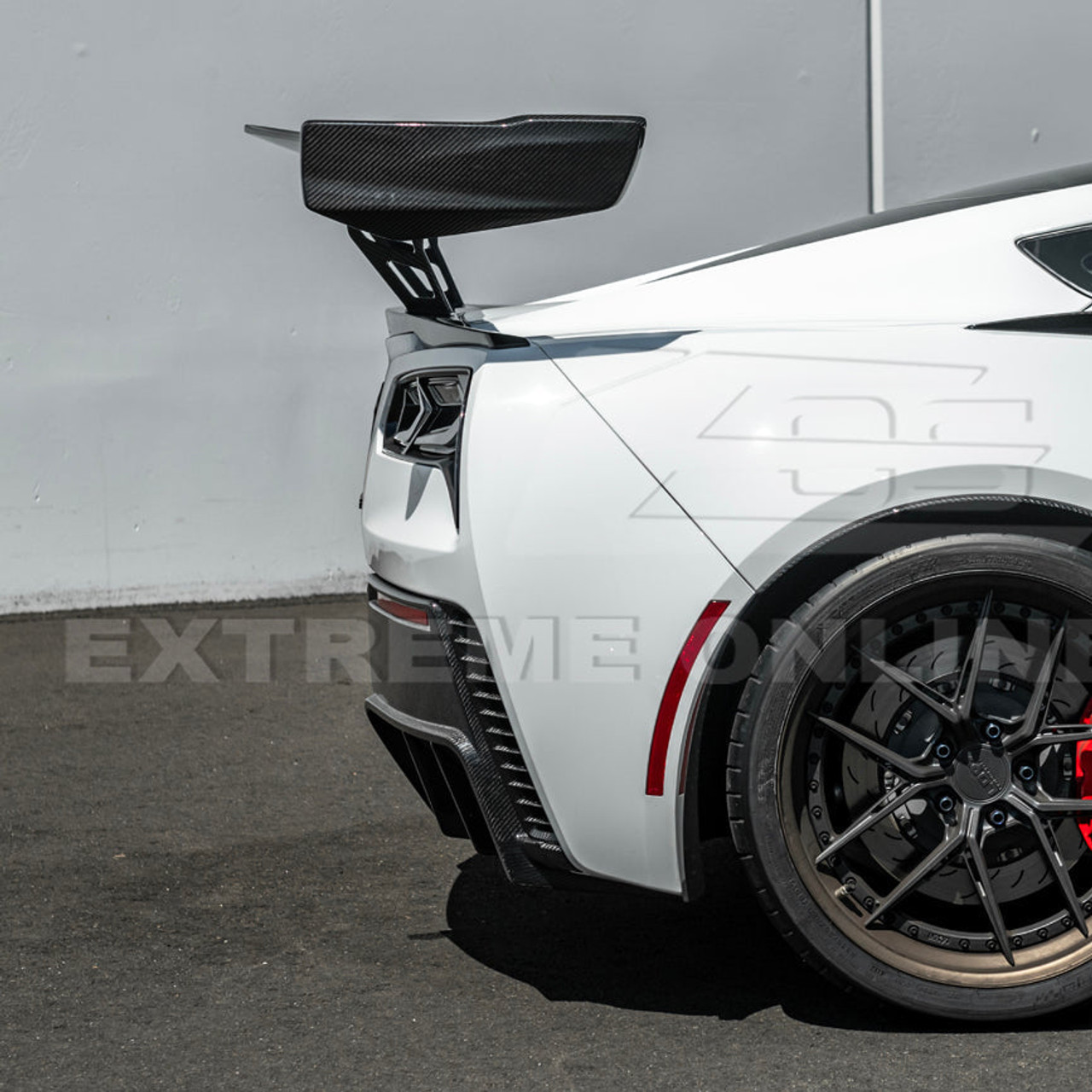 EOS ZR1 ZTK Extended Rear High Wing Spoiler - Carbon Fiber - C7 Corvette Stingray (SPOILER-794BASE-BKCF_BRACKET-204-EXTENDED)