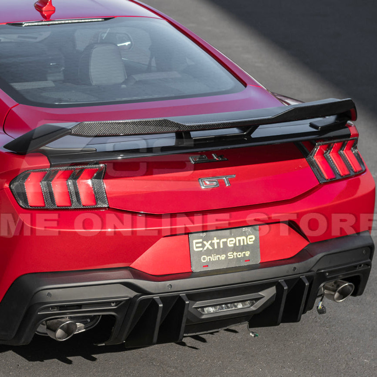 EOS Rear Spoiler w. Carbon Fiber Wickerbill - Matte Black - 24+ Mustang S650 (SPOILER-891-ABS_SPLITTER-752-BKCF)