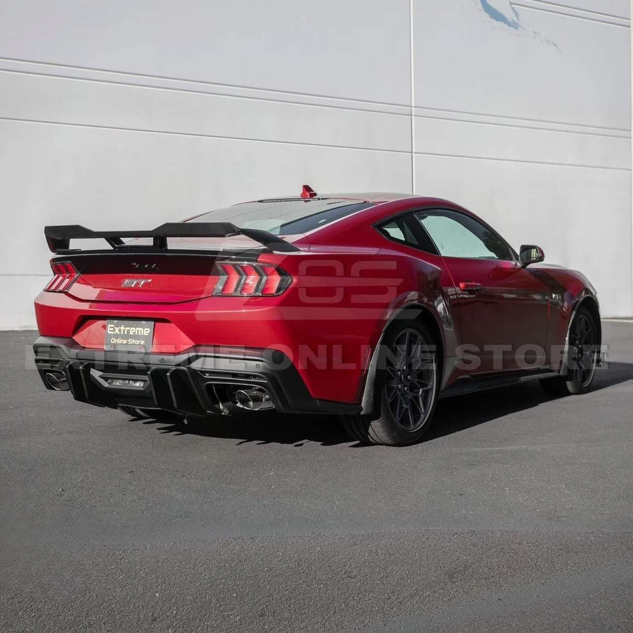 EOS Rear Spoiler w. Carbon Fiber Wickerbill - Matte Black - 24+ Mustang S650 (SPOILER-891-ABS_SPLITTER-752-BKCF)