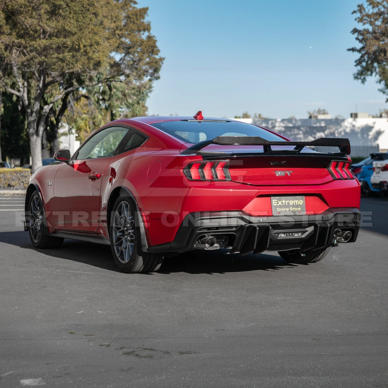 EOS Rear Spoiler w. Carbon Fiber Wickerbill - Matte Black - 24+ Mustang S650 (SPOILER-891-ABS_SPLITTER-752-BKCF)