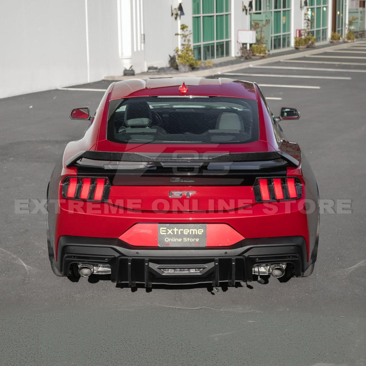EOS Rear Spoiler w. Carbon Fiber Wickerbill - Matte Black - 24+ Mustang S650 (SPOILER-891-ABS_SPLITTER-752-BKCF)
