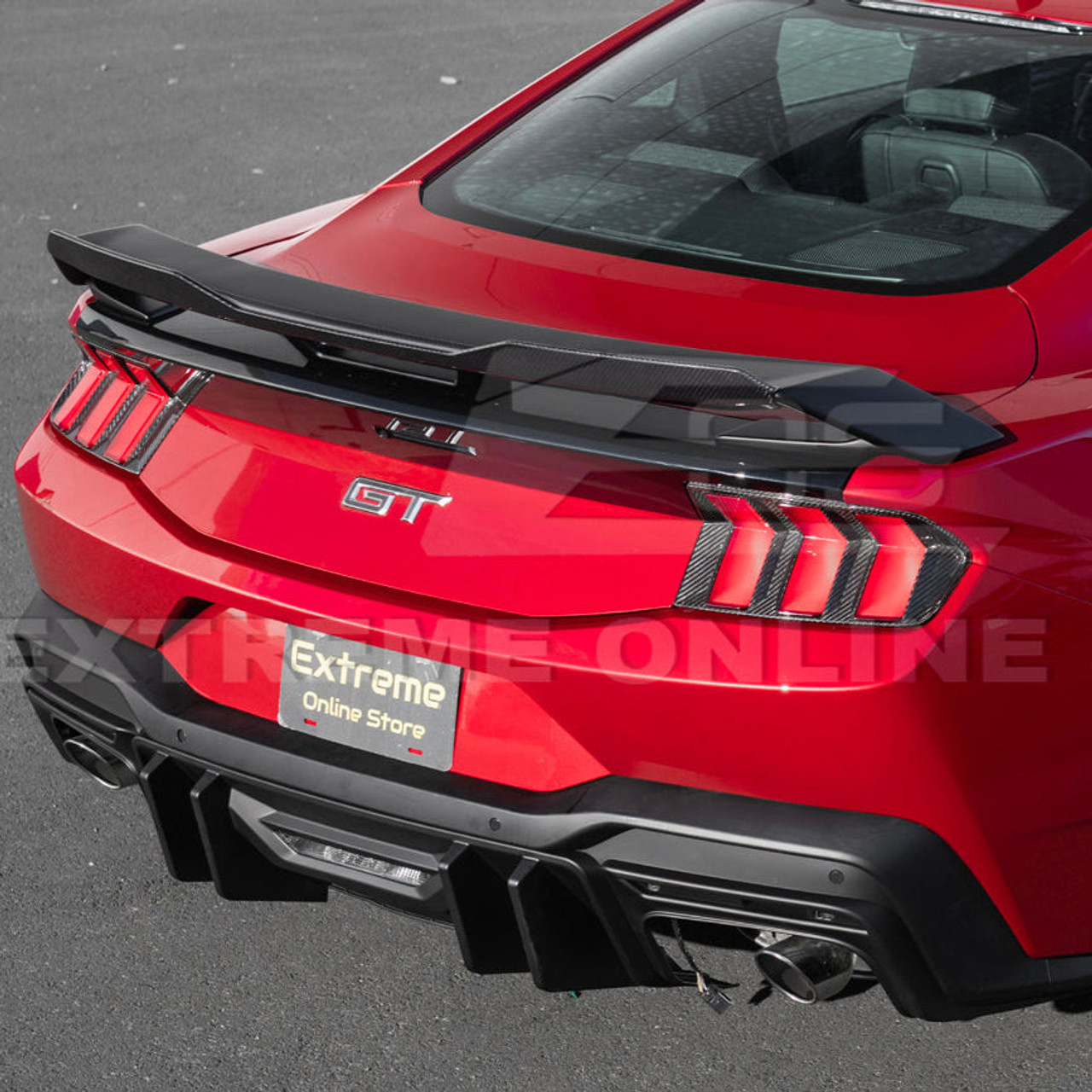 EOS Rear Spoiler w. Carbon Fiber Wickerbill - Matte Black - 24+ Mustang S650 (SPOILER-891-ABS_SPLITTER-752-BKCF)