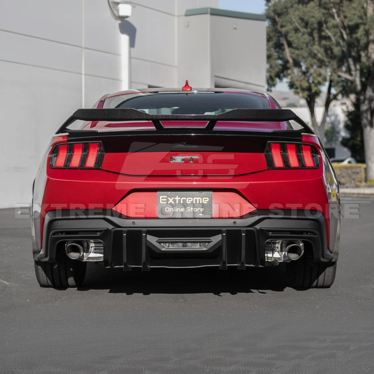 EOS Rear Spoiler w. Carbon Fiber Wickerbill - Matte Black - 24+ Mustang S650 (SPOILER-891-ABS_SPLITTER-752-BKCF)