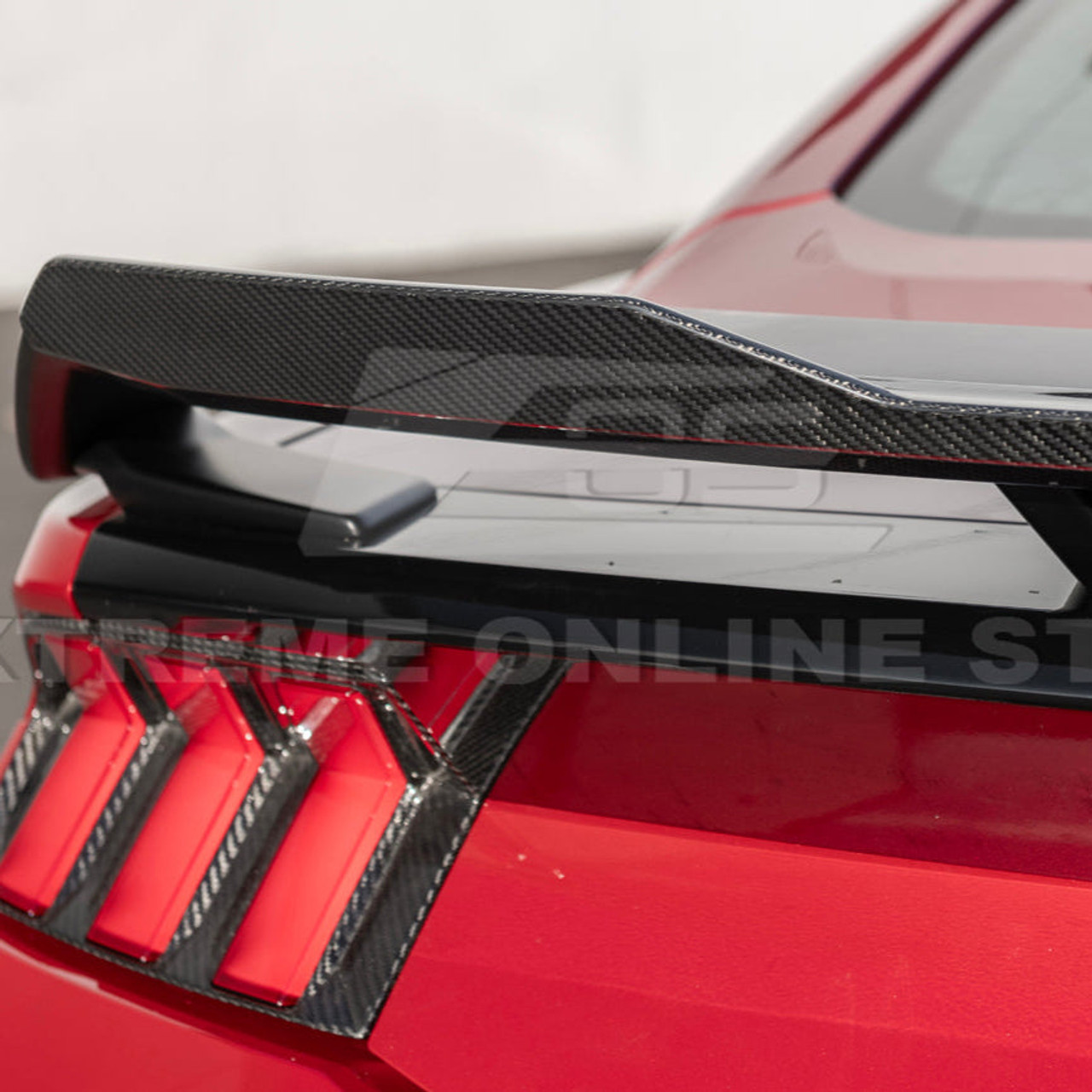 EOS Rear Spoiler w. Carbon Fiber Wickerbill - Matte Black - 24+ Mustang S650 (SPOILER-891-ABS_SPLITTER-752-BKCF)