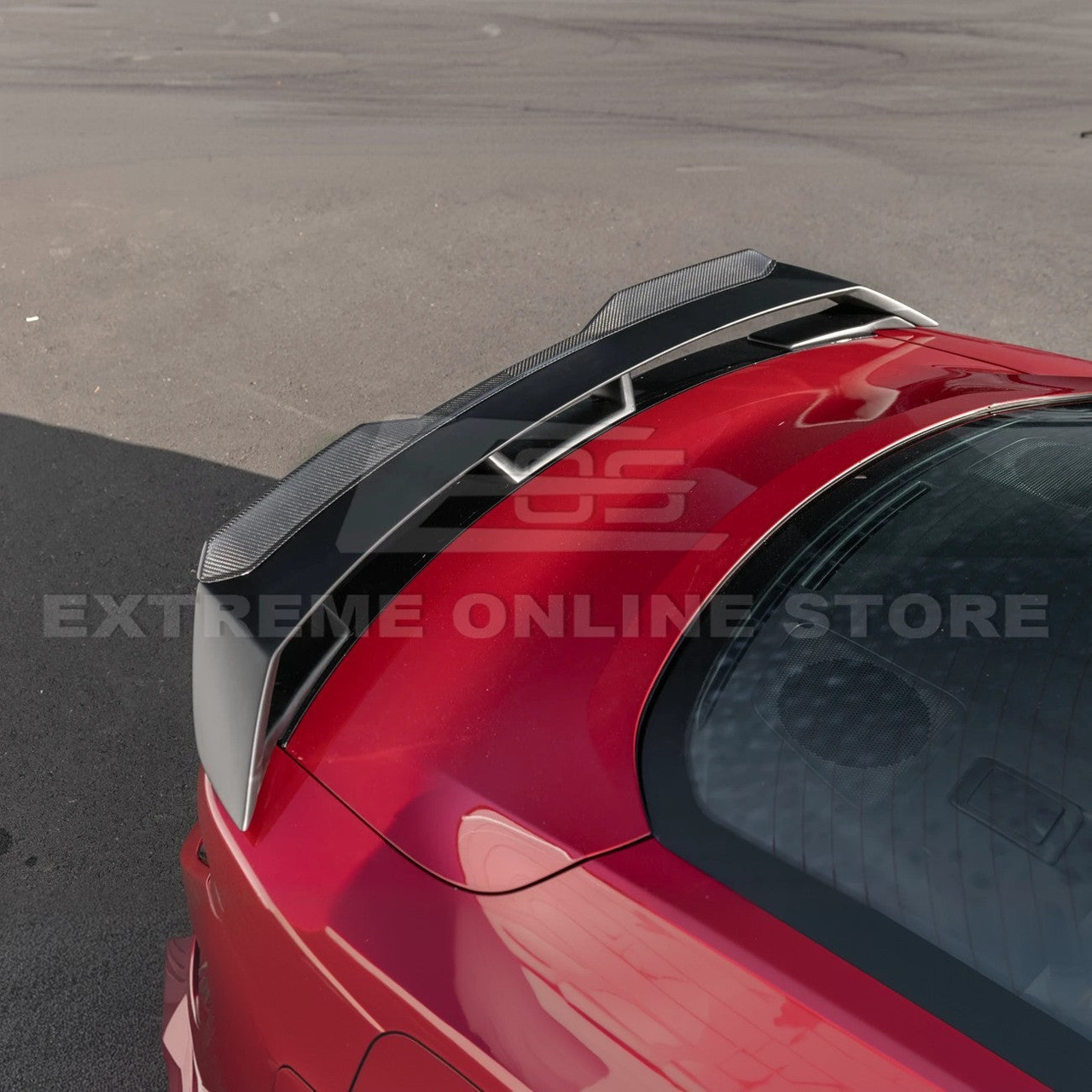 EOS Rear Spoiler w. Carbon Fiber Wickerbill - Matte Black - 24+ Mustang S650 (SPOILER-891-ABS_SPLITTER-752-BKCF)