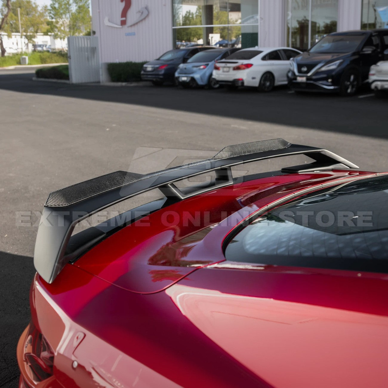 EOS Rear Spoiler w. Carbon Fiber Wickerbill - Matte Black - 24+ Mustang S650 (SPOILER-891-ABS_SPLITTER-752-BKCF)