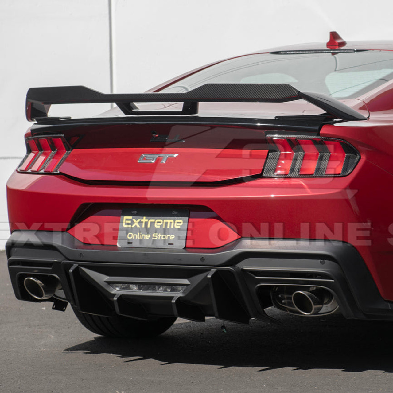 EOS Rear Spoiler w. Carbon Fiber Wickerbill - Gloss Black - 24+ Mustang S650 (SPOILER-891-V2-ABS_SPLITTER-752-BKCF)