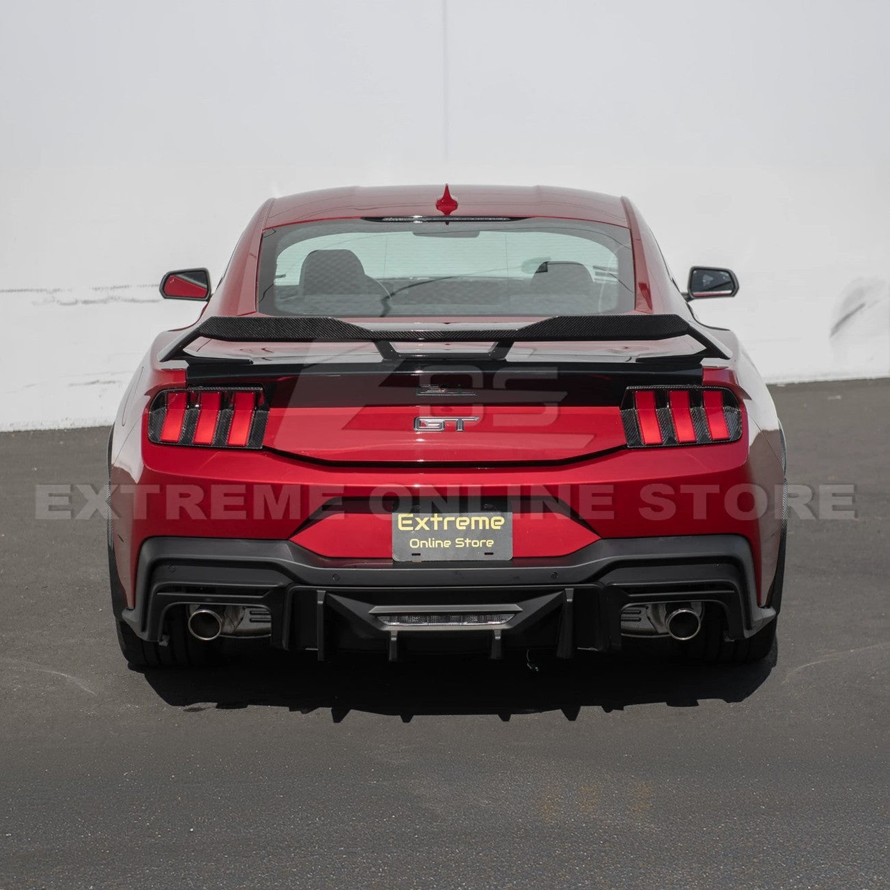 EOS Rear Spoiler w. Carbon Fiber Wickerbill - Gloss Black - 24+ Mustang S650 (SPOILER-891-V2-ABS_SPLITTER-752-BKCF)