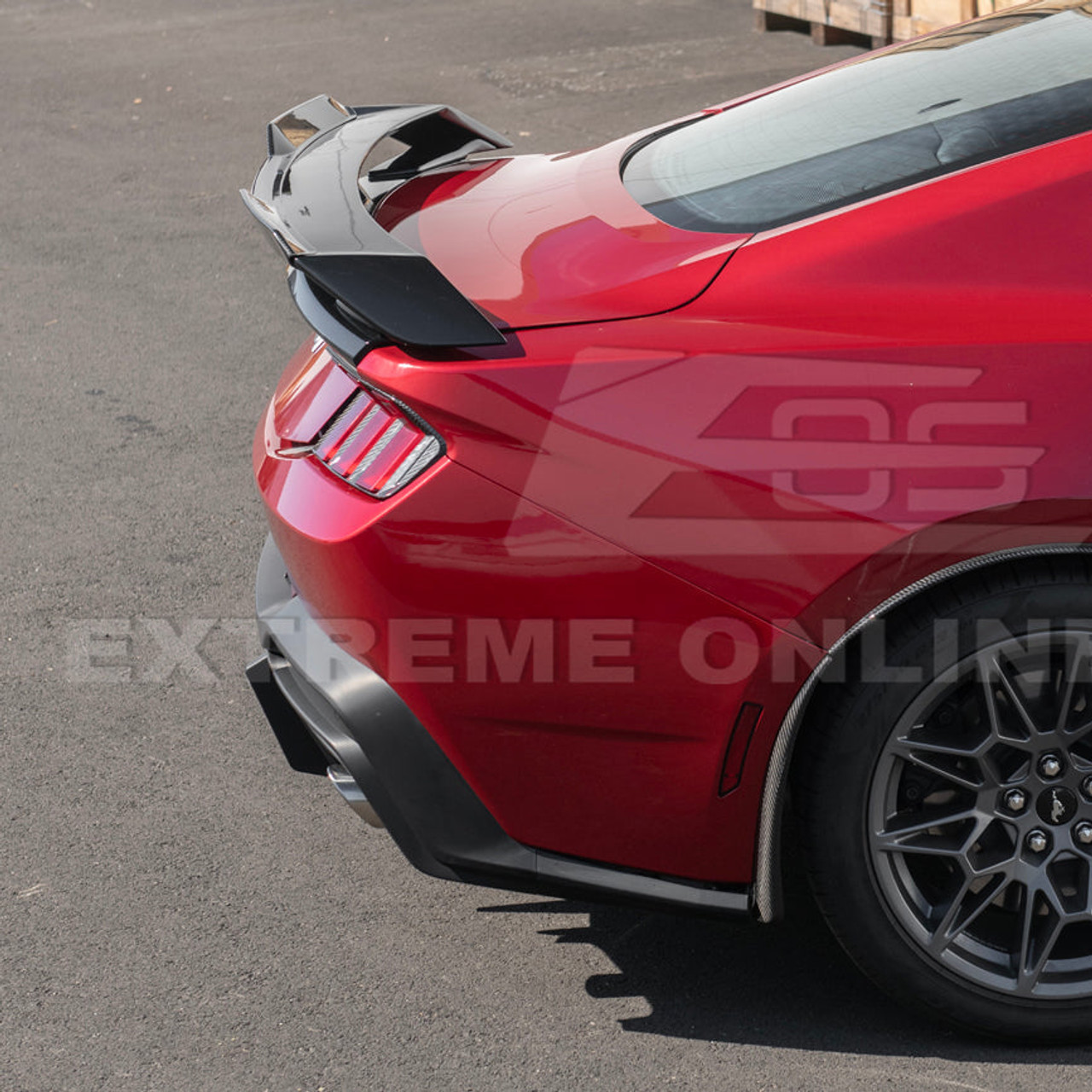 EOS Rear Spoiler w. Carbon Fiber Wickerbill - Gloss Black - 24+ Mustang S650 (SPOILER-891-V2-ABS_SPLITTER-752-BKCF)