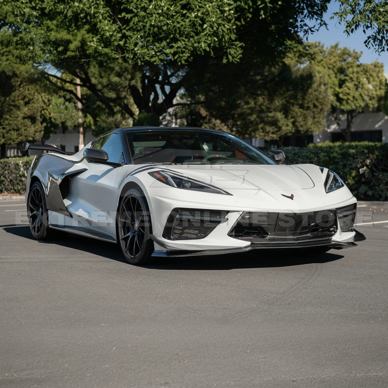 EOS Z07 Style Front Splitter & Carnards - Carbon Fiber - C8 Corvette (FLIP-476-BKCF_SPLITTER-477-BKCF)