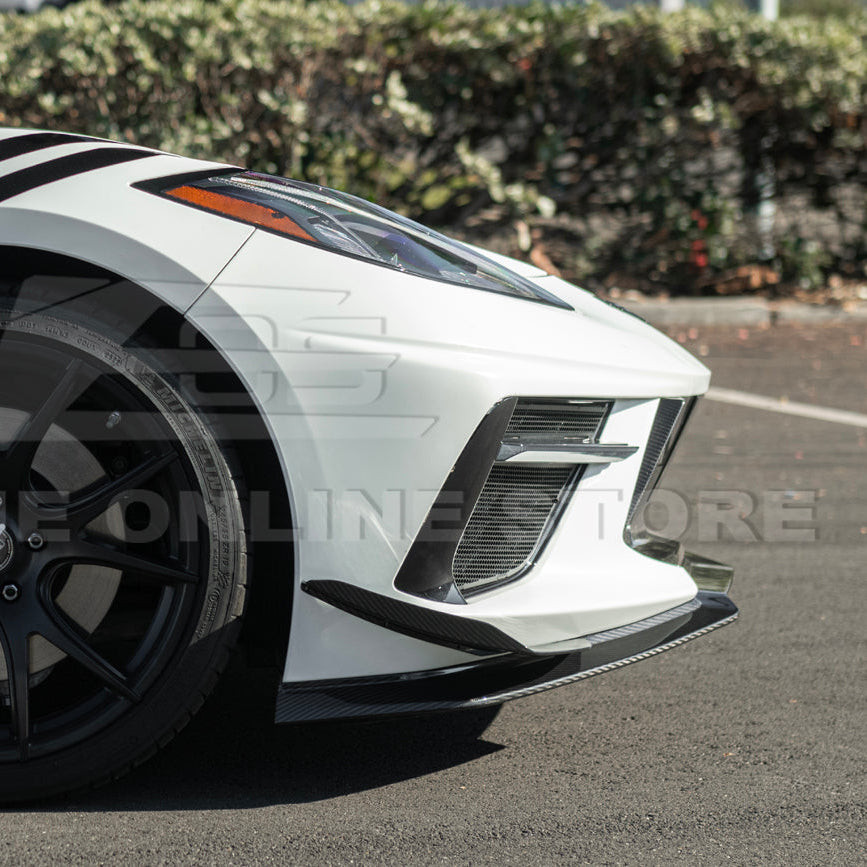 EOS Z07 Style Front Splitter & Carnards - Carbon Fiber - C8 Corvette (FLIP-476-BKCF_SPLITTER-477-BKCF)