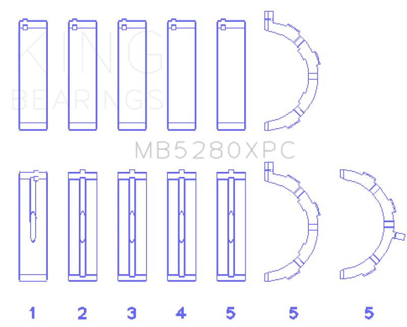 King Ford V8 4.6L/5.4L SOHC Coated (Size .026) Crankshaft Main Bearings (Set of 5) - MB5280XPC.026