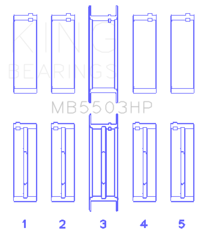 King Engine Bearings Ford V8 351Ci 5.8L 16V - Cleveland (Size STDX) Main Bearing Set - MB5503HPSTDX