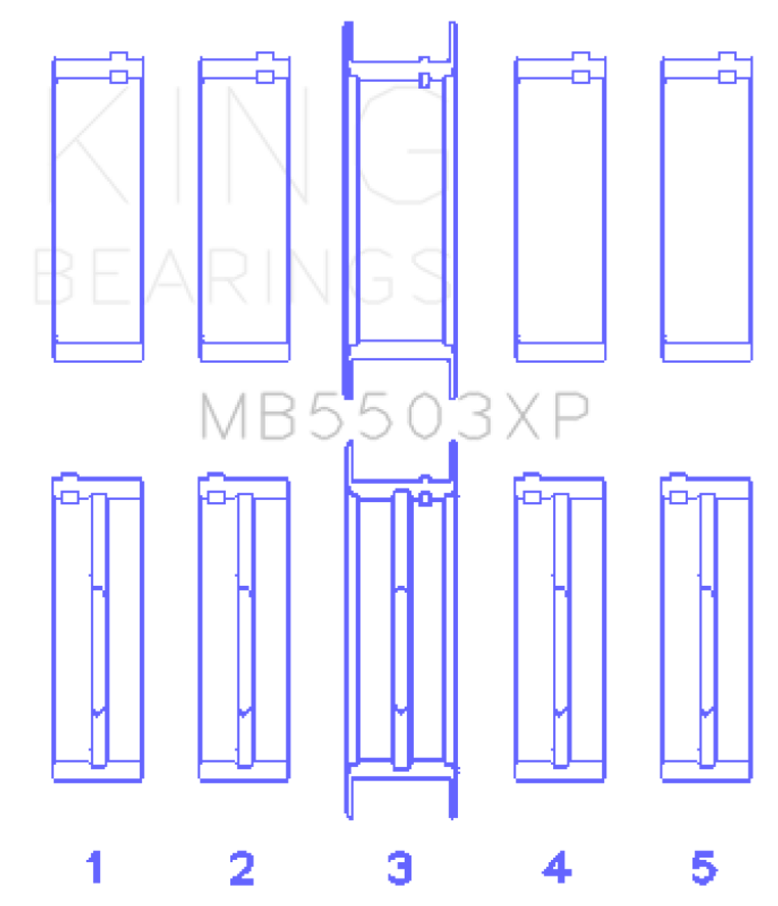 King Ford V8 351ci 5.8L 16V (Size .010 Oversized) Performance Main Bearing Set - MB5503XP010