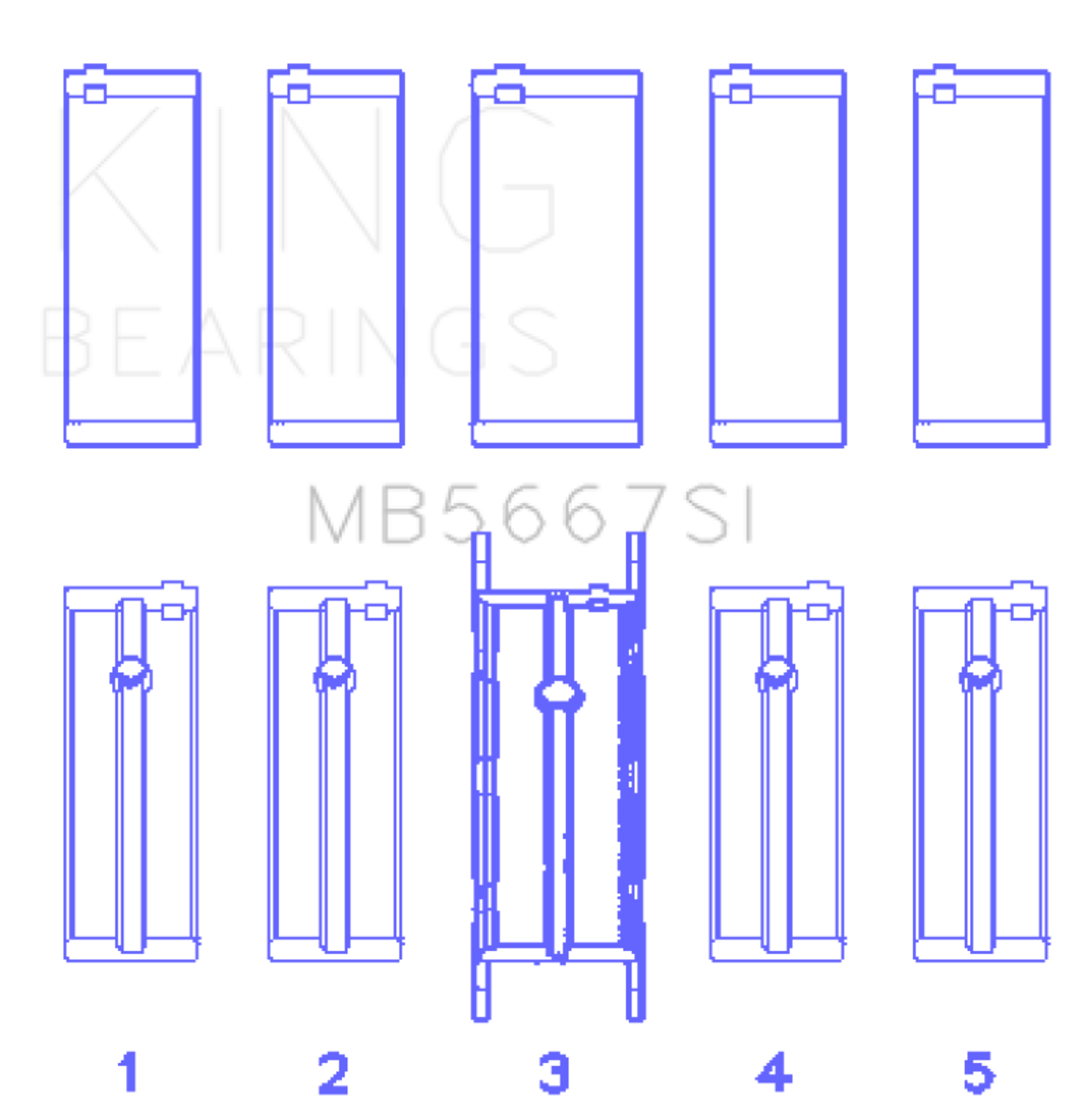 King Mini W10B16A/W11B16A (Size 0.5) Silicon Bi-Metal Aluminum Main Bearing Set - MB5667SI0.5