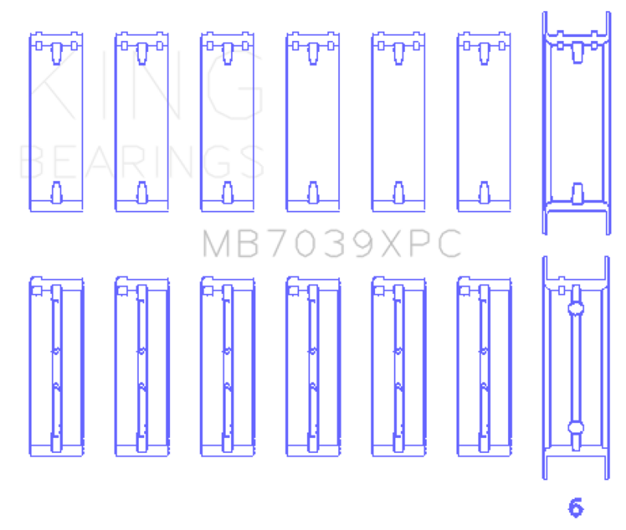 King BMW M20/M50 2.0L/2.5L/2.7L Crankshaft Main Bearings Set - 7 Pairs Coated - MB7039XPC