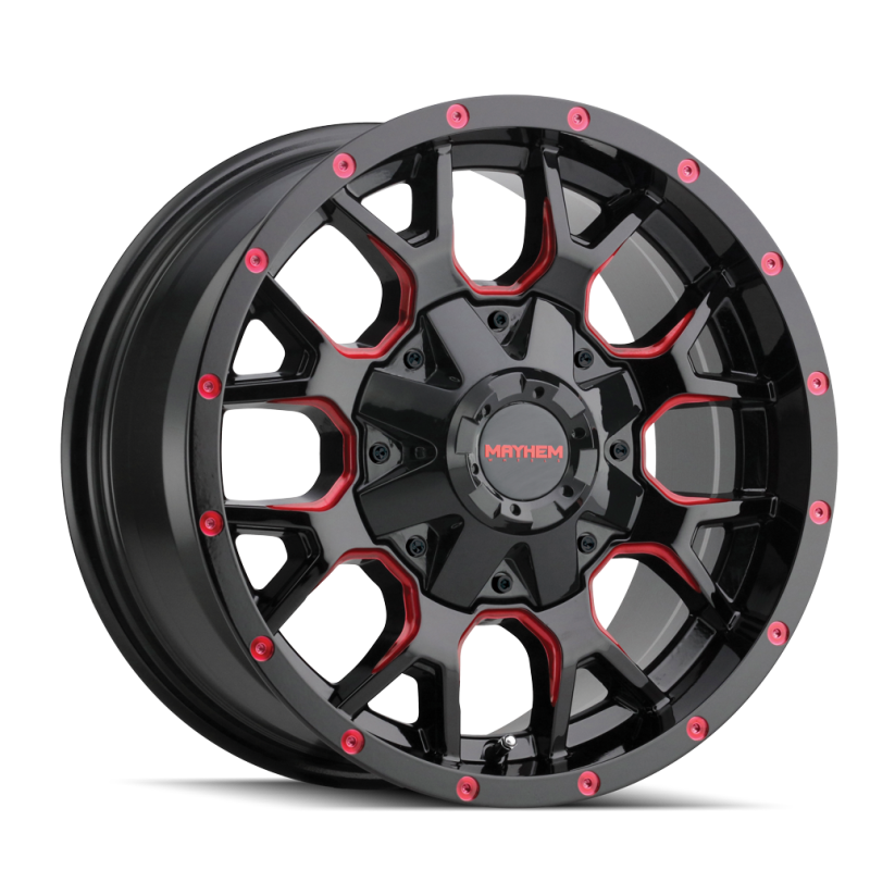 Mayhem 8015 Warrior 17x9 / 5x127 BP / -12mm Offset / 87mm Hub Black w/ Prism Red Wheel - 8015-7952BTR