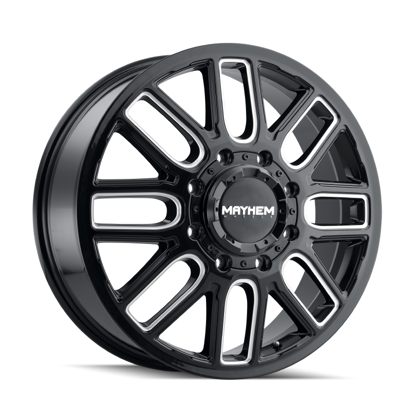 Mayhem 8107D Cogent Dually 20x8.25/8x165.1 BP/115mm Offset/121.3mm Hub Black w/ Milled Spokes Wheel - 8107D-2881BMF115