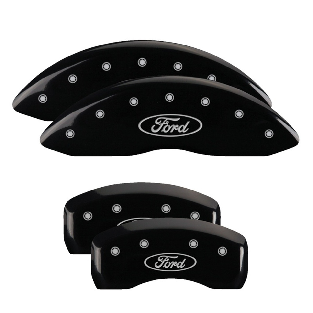 MGP 4 Caliper Covers Engraved Front & Rear Oval logo/Ford Black finish silver ch - 10005SFRDBK