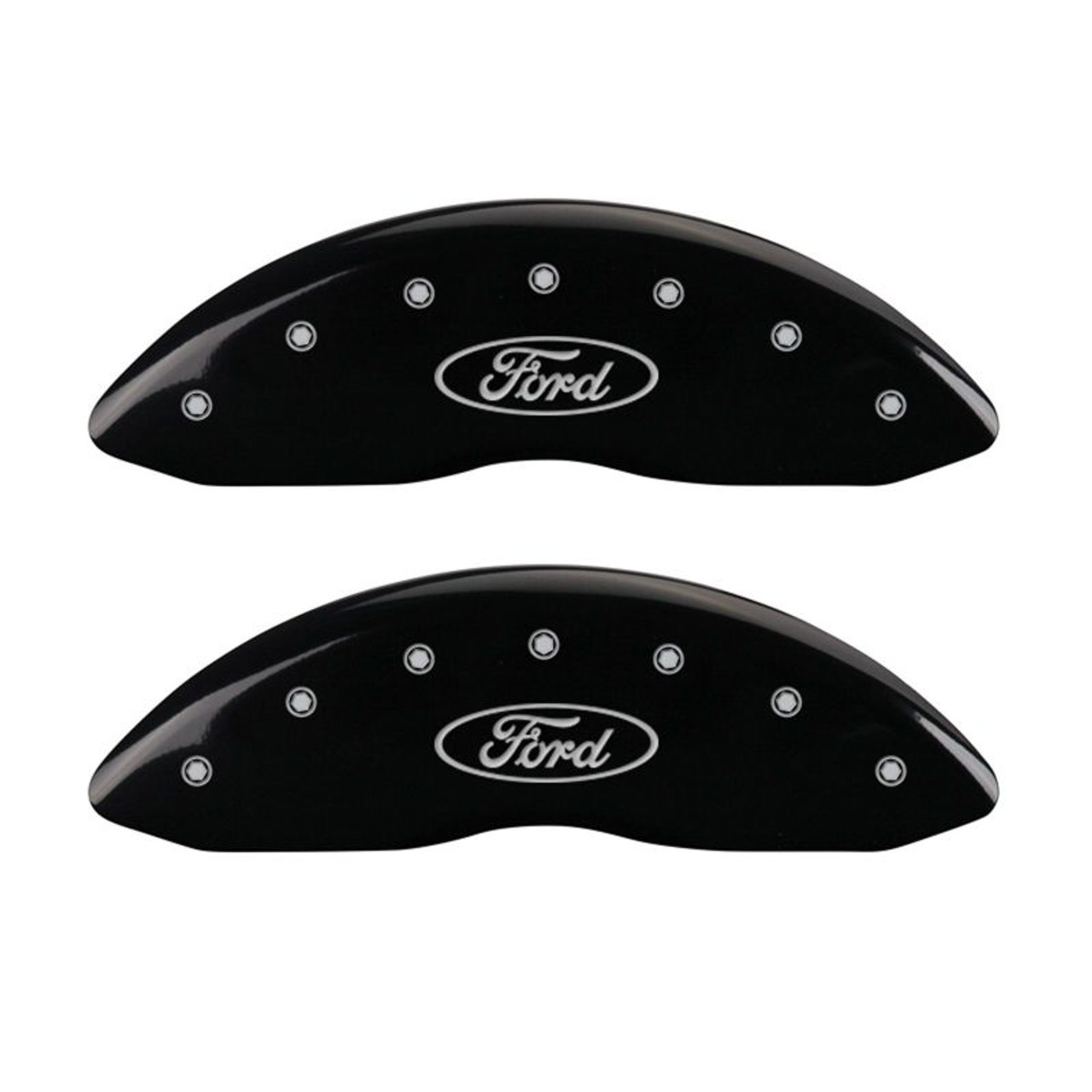 MGP 4 Caliper Covers Engraved Front & Rear Oval logo/Ford Black finish silver ch - 10005SFRDBK
