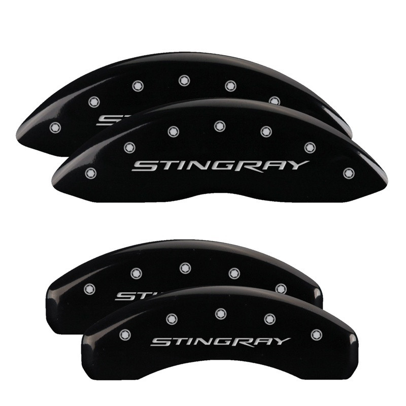 MGP 4 Caliper Covers Engraved Front & Rear Stingray Black finish silver ch - 13009SSTYBK