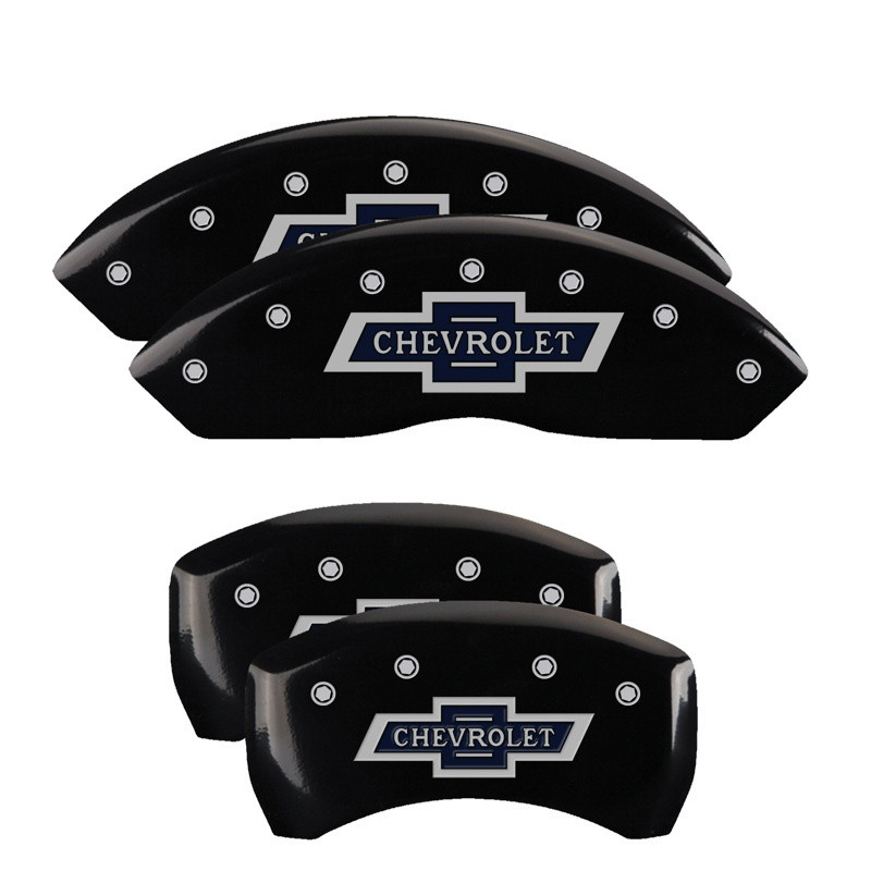 MGP 4 Caliper Covers Engraved F & R 100 Anniversary Black Finish Silver Char 2019 Chevrolet Colorado - 14235SBANBK Photo - Primary