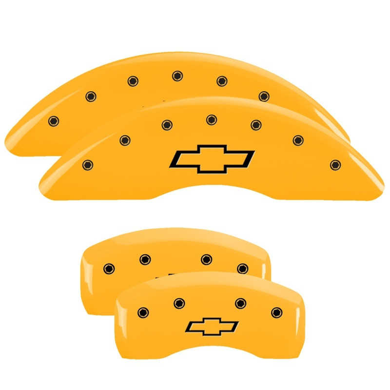 MGP 4 Caliper Covers Engraved Front & Rear Bowtie Yellow Finish Black Char 2019 Chevrolet Traverse - 14250SBOWYL Photo - Primary