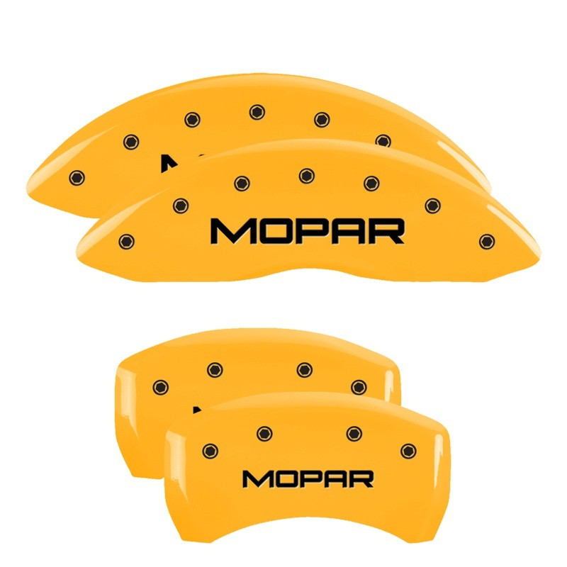 MGP 4 Caliper Covers Engraved Front & Rear Mopar Yellow Finish Black Char 2017 Chrysler Pacifica - 32025SMOPYL Photo - Primary