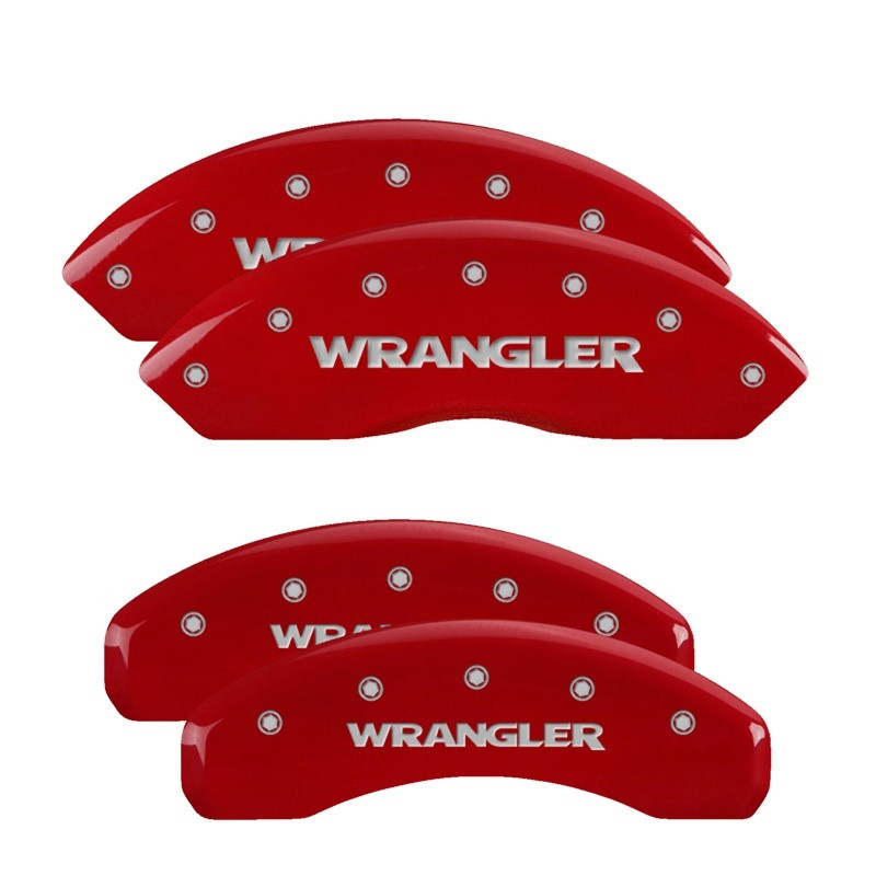 MGP 4 Caliper Covers Engraved Front & Rear Wrangler Red Finish Silver Char 2019 Jeep Wrangler - 42018SWRGRD Photo - Primary