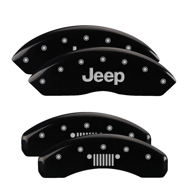 MGP 4 Caliper Covers Engraved Front Jeep Rear Grill Logo Black Finish Silver Char 2018 Jeep Wrangler - 42019SJPLBK Photo - Primary